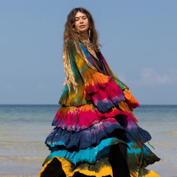 Bali Bliss Tiedye Kimono - Zinnia Pearl Eleganza: Embrace Your Boho Goddess Vibes - Handcrafted Beauty in an Array of Sizes! - Image 2