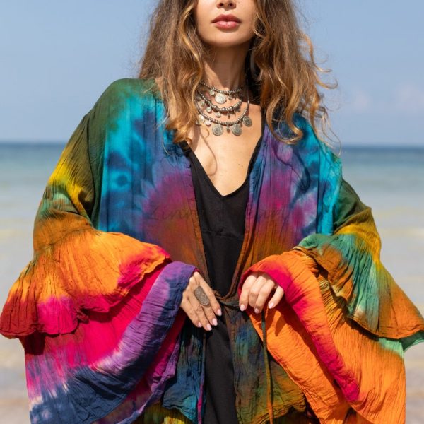 Bali Bliss Tiedye Kimono - Zinnia Pearl Eleganza: Embrace Your Boho Goddess Vibes - Handcrafted Beauty in an Array of Sizes!