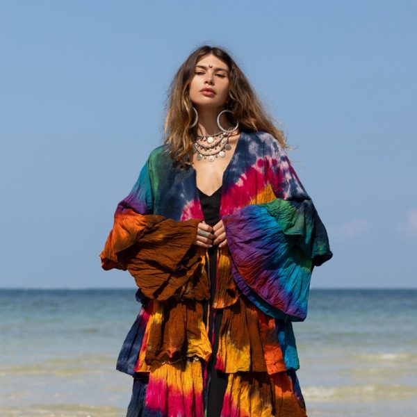 Bali Bliss Tiedye Kimono - Zinnia Pearl Eleganza: Embrace Your Boho Goddess Vibes - Handcrafted Beauty in an Array of Sizes!