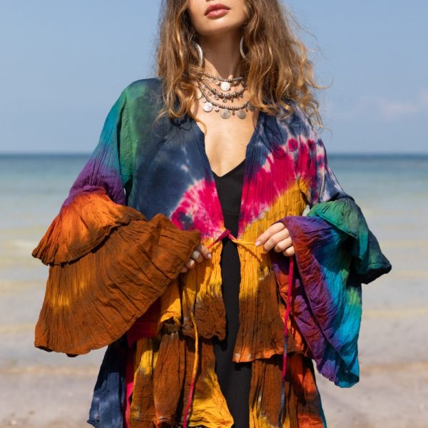 Bali Bliss Tiedye Kimono - Zinnia Pearl Eleganza: Embrace Your Boho Goddess Vibes - Handcrafted Beauty in an Array of Sizes! - Image 5