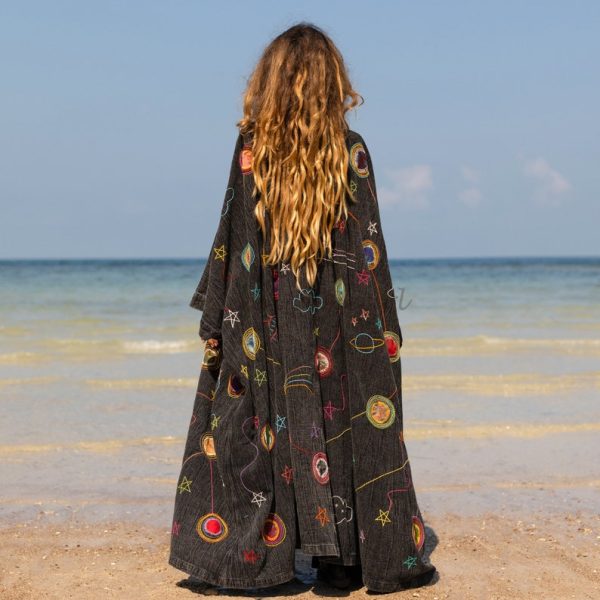 Kosmos-Celestial Vibes: Handcrafted Denim Kimono Patchwork Duster - Boho Statement Piece- Inclusive Sizing - Plus Size Perfection!" - Image 2