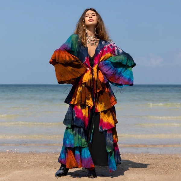 Bali Bliss Tiedye Kimono - Zinnia Pearl Eleganza: Embrace Your Boho Goddess Vibes - Handcrafted Beauty in an Array of Sizes!