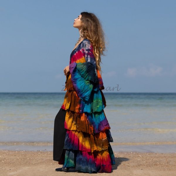 Bali Bliss Tiedye Kimono - Zinnia Pearl Eleganza: Embrace Your Boho Goddess Vibes - Handcrafted Beauty in an Array of Sizes! - Image 2