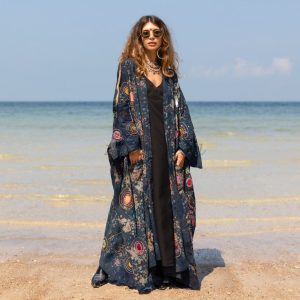 Kosmos-Celestial Vibes: Handcrafted Canvas Cotton Kimono Patchwork Duster - Boho Statement Piece- Inclusive Sizing - Plus Size Perfection!"