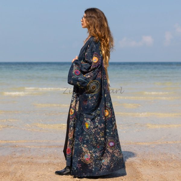 Kosmos-Celestial Vibes: Handcrafted Canvas Cotton Kimono Patchwork Duster - Boho Statement Piece- Inclusive Sizing - Plus Size Perfection!" - Image 3