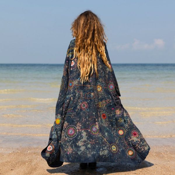 Kosmos-Celestial Vibes: Handcrafted Canvas Cotton Kimono Patchwork Duster - Boho Statement Piece- Inclusive Sizing - Plus Size Perfection!" - Image 2