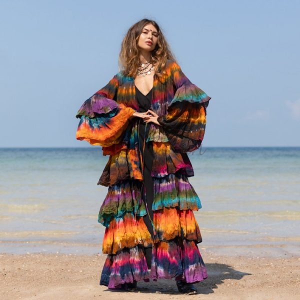 Bali Bliss Tiedye Kimono - Zinnia Pearl Eleganza: Embrace Your Boho Goddess Vibes - Handcrafted Beauty in an Array of Sizes!