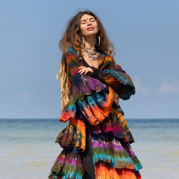 Bali Bliss Tiedye Kimono - Zinnia Pearl Eleganza: Embrace Your Boho Goddess Vibes - Handcrafted Beauty in an Array of Sizes! - Image 3