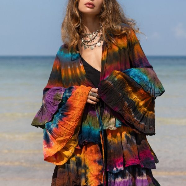 Bali Bliss Tiedye Kimono - Zinnia Pearl Eleganza: Embrace Your Boho Goddess Vibes - Handcrafted Beauty in an Array of Sizes!