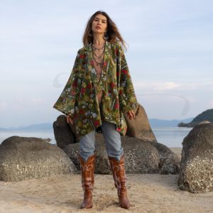 Mei - Velvet Whisper Kimono - handmade jacket for Boho lovers - inclusive Sizes - Exquisitely Crafted for Your Unique Style