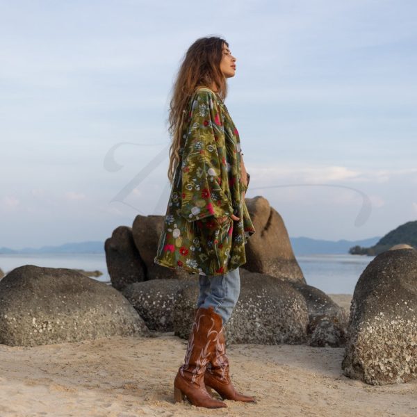 Mei - Velvet Whisper Kimono - handmade jacket for Boho lovers - inclusive Sizes - Exquisitely Crafted for Your Unique Style - Image 3