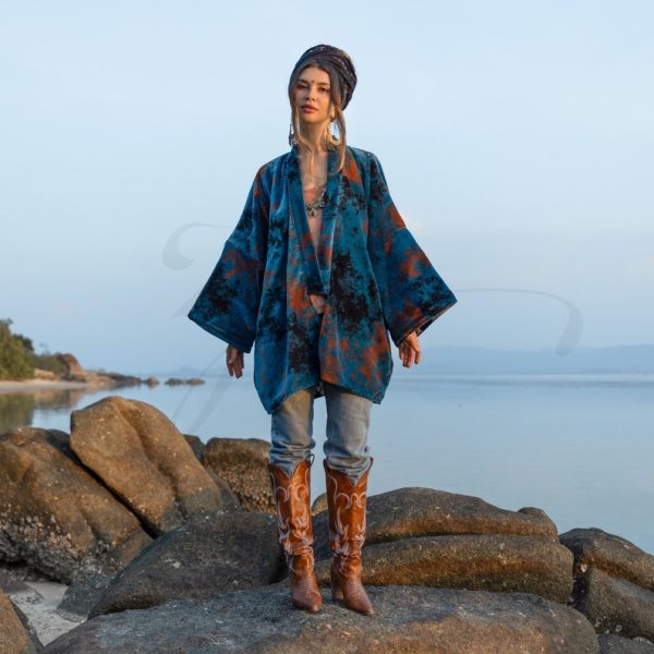 Mei - Velvet Whisper Kimono - handmade jacket for Boho lovers - inclusive Sizes - Exquisitely Crafted for Your Unique Style