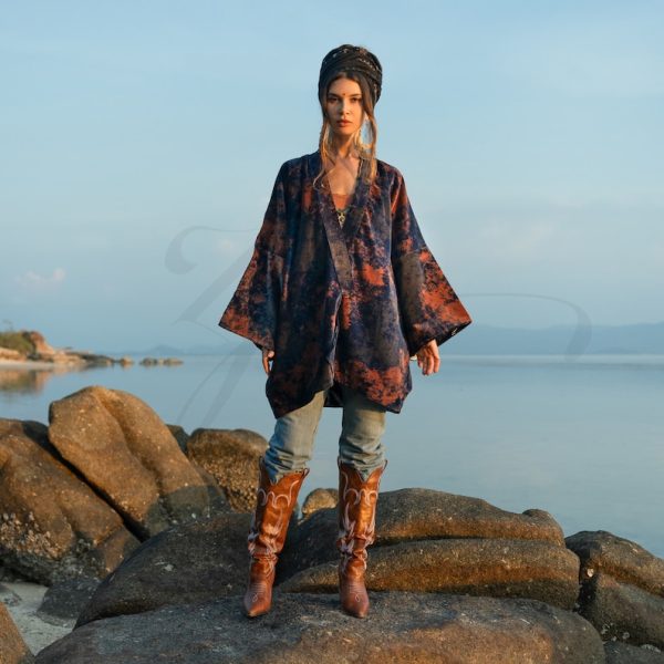 Mei - Velvet Whisper Kimono - handmade jacket for Boho lovers - inclusive Sizes - Exquisitely Crafted for Your Unique Style