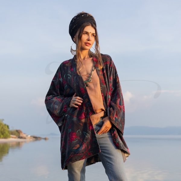 Mei - Velvet Whisper Kimono - handmade jacket for Boho lovers - inclusive Sizes - Exquisitely Crafted for Your Unique Style