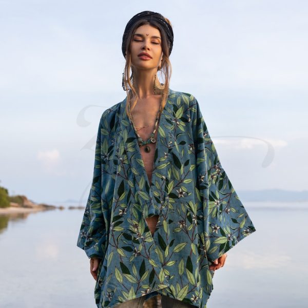 Mei - Velvet Whisper Kimono - handmade jacket for Boho lovers - inclusive Sizes - Exquisitely Crafted for Your Unique Style