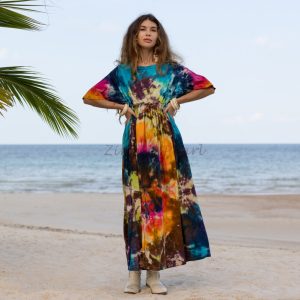 Kalina Bliss Tie Dye Maxi: Embrace Your Free Spirit in Boho Chic Style - Handmade with love for every one - Channels Hippie Vibes with ZP