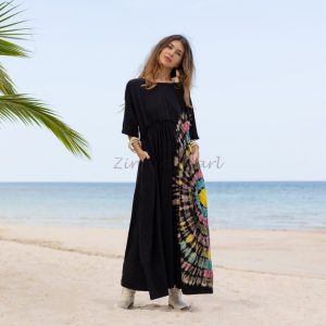 Kalina Bliss Tie Dye Maxi: Embrace Your Free Spirit in Boho Chic Style - Handmade with love for every one - Channels Hippie Vibes with ZP