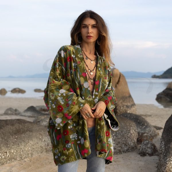 Mei - Velvet Whisper Kimono - handmade jacket for Boho lovers - inclusive Sizes - Exquisitely Crafted for Your Unique Style