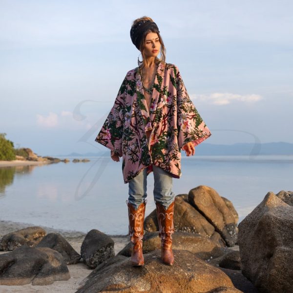 Mei - Velvet Whisper Kimono - handmade jacket for Boho lovers - inclusive Sizes - Exquisitely Crafted for Your Unique Style