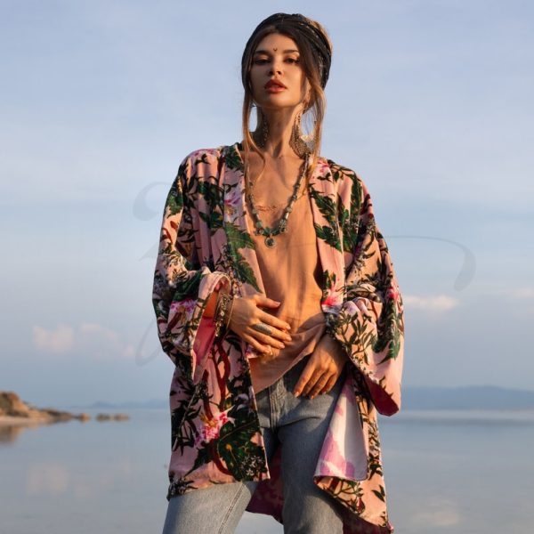 Mei - Velvet Whisper Kimono - handmade jacket for Boho lovers - inclusive Sizes - Exquisitely Crafted for Your Unique Style