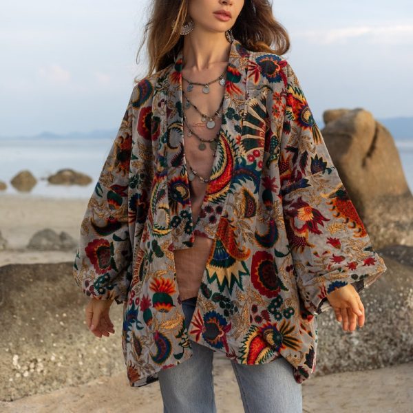 Mei - Velvet Whisper Kimono - handmade jacket for Boho lovers - inclusive Sizes - Exquisitely Crafted for Your Unique Style