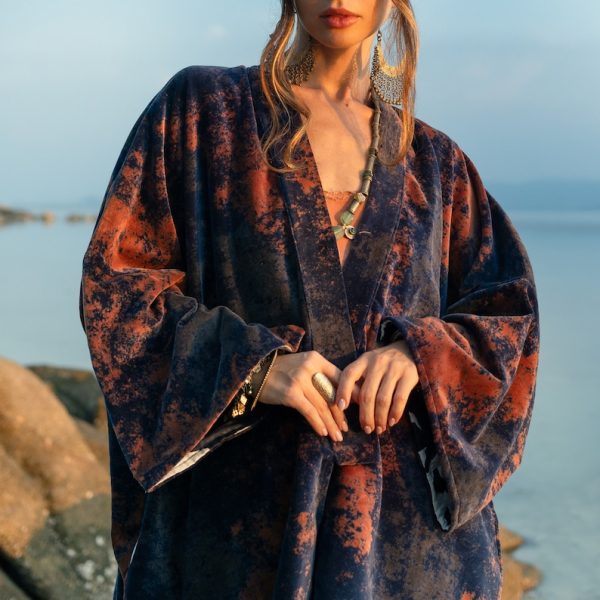 Mei - Velvet Whisper Kimono - handmade jacket for Boho lovers - inclusive Sizes - Exquisitely Crafted for Your Unique Style