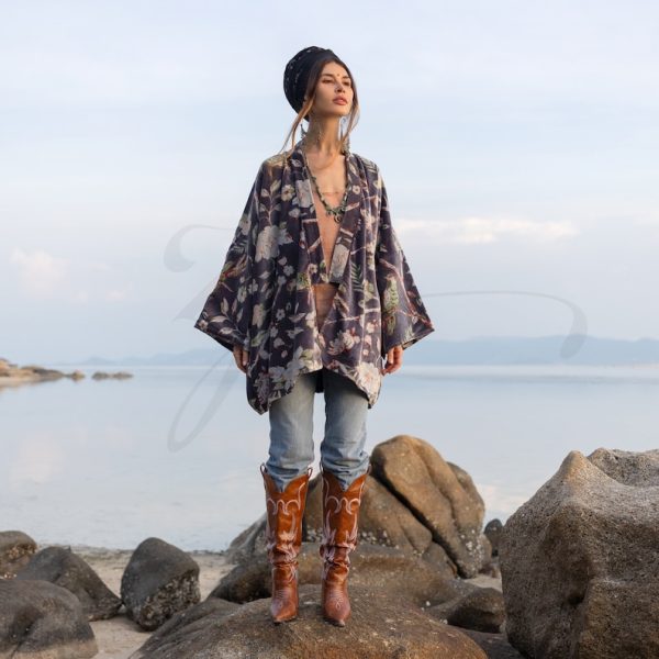 Mei - Velvet Whisper Kimono - handmade jacket for Boho lovers - inclusive Sizes - Exquisitely Crafted for Your Unique Style