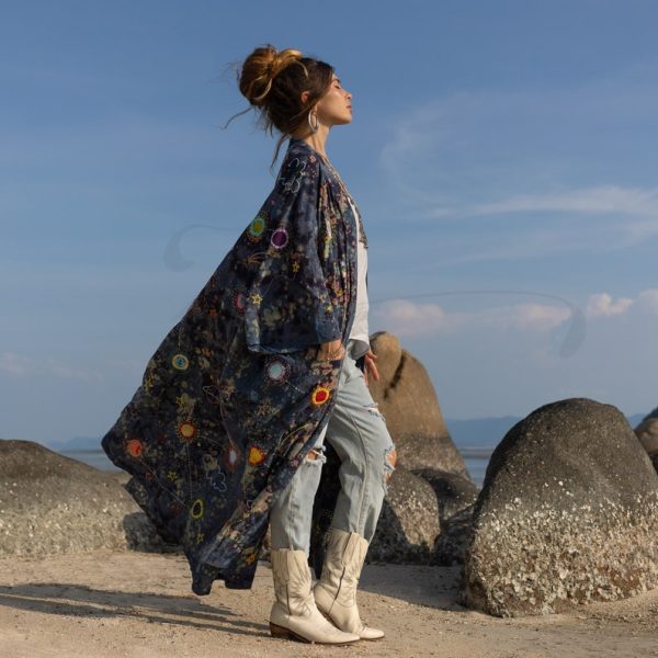 Kosmos-Celestial Vibes: Handcrafted Canvas Cotton Kimono Patchwork Duster - Boho Statement Piece- Inclusive Sizing - Plus Size Perfection!" - Image 2