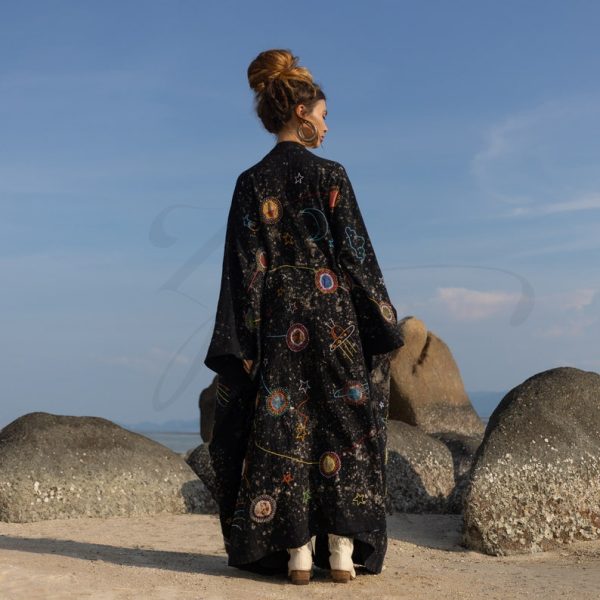 Kosmos: Boho Patchwork Denim Kimono Duster Hand-Embroidered Stonewash and Tie-Dye Festival Statement Piece Boho Chic Inclusive Sizing to 5X - Image 3