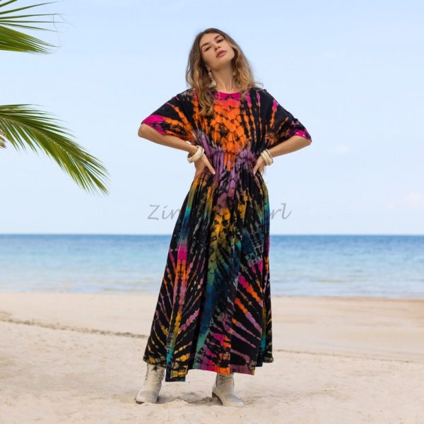 Kalina Bliss Tie Dye Maxi: Embrace Your Free Spirit in Boho Chic Style - Handmade with love for every one - Channels Hippie Vibes with ZP